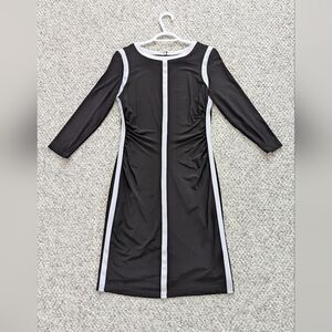 Ralph Lauren Women's (Size 8) Black & White Lined Long Sleeve Dress with Ruching